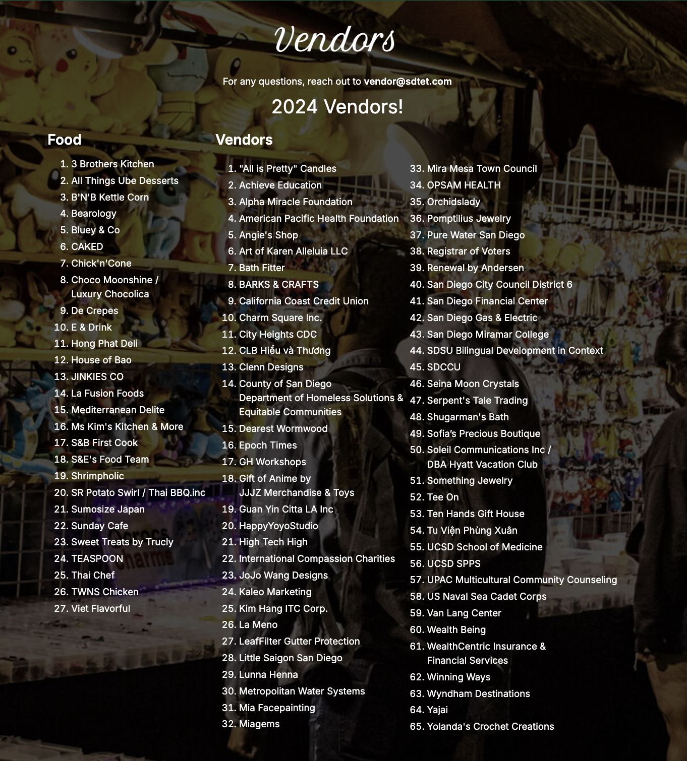 Screenshot of the previous Vendors page — long unstructured list with little visual hierarchy.