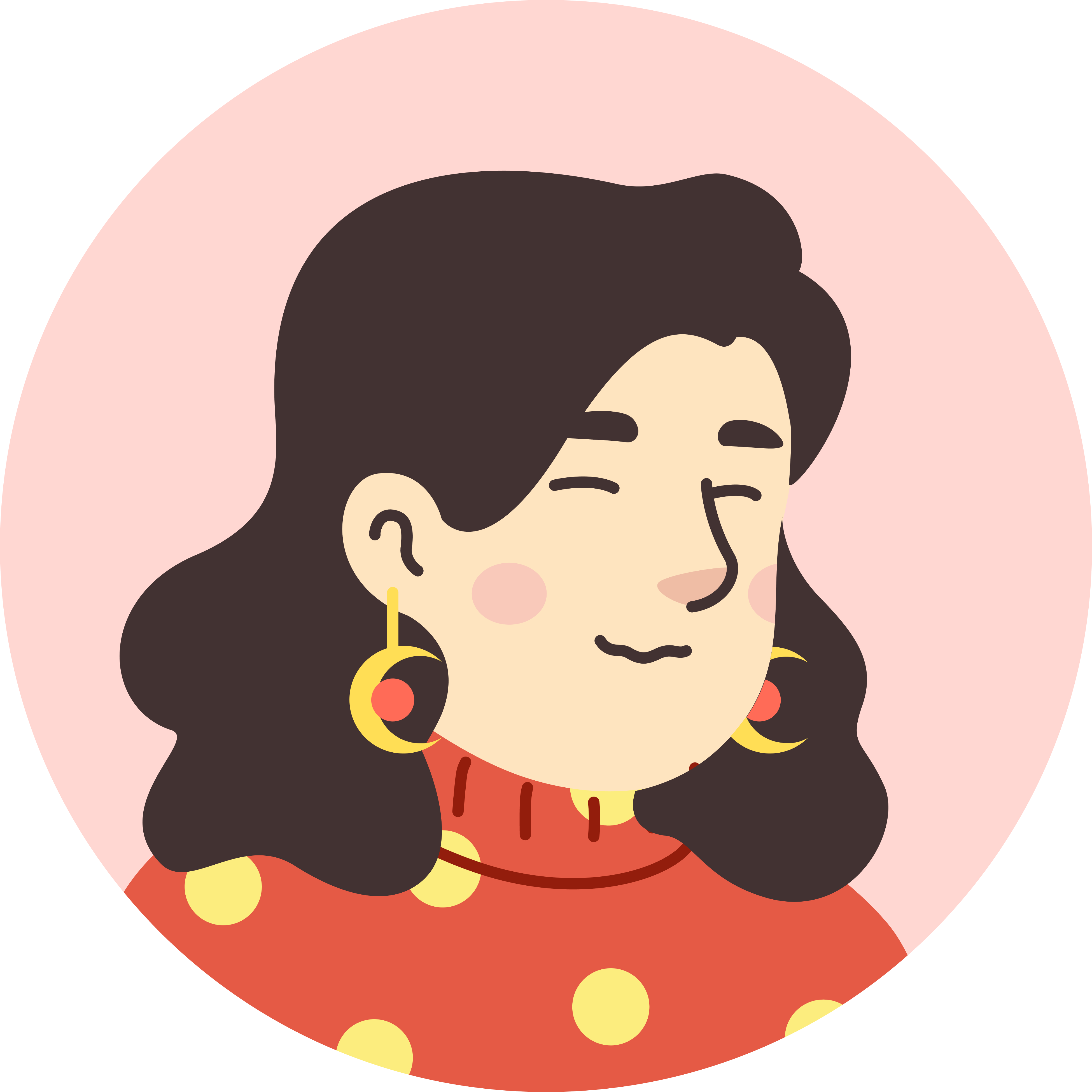 Illustration of a festival attendee — woman in a red áo dài with hoop earrings.